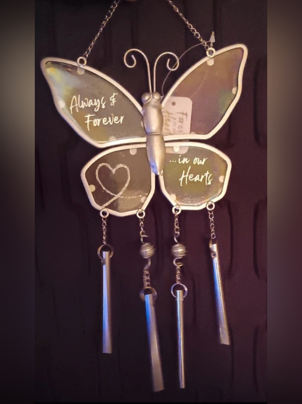 Forever in Our Hearts Butterfly Wind Chime  NEW 11.5